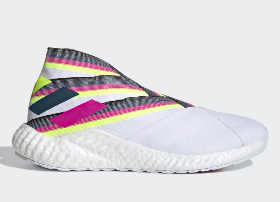 Adidas Nemeziz 19+ Trainers - Ftwr White / Shock Pink / Solar Yellow #adidasfootball