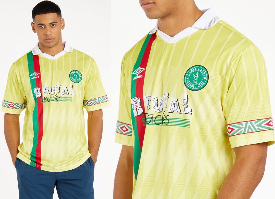 Loyle Carner X Umbro Away Football Shirt - Limelight / Vermillion / Fern Green #umbro #footballlshirt