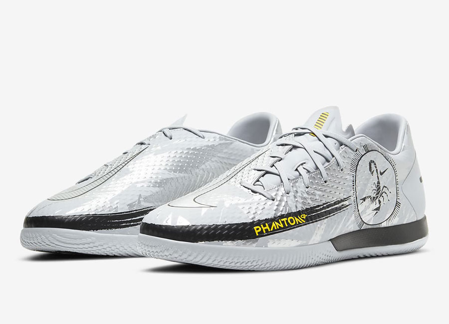 Nike Phantom Scorpion Academy IC - Wolf Grey / Black / Speed Yellow / Metallic Silver #nikefootball #futsal