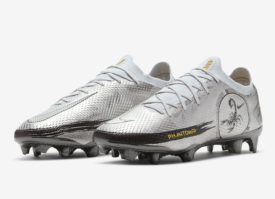 Nike Phantom Scorpion Elite FG - Pure Platinum / Black / Speed Yellow / Metallic Silver #footballboots #nikefootball