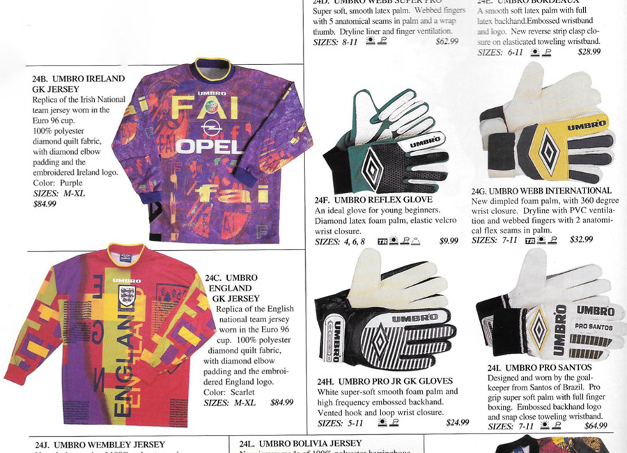 1996 SoccerMaster Catalogue Pages #goalkeeper #Sondico #reuschuk #umbro
