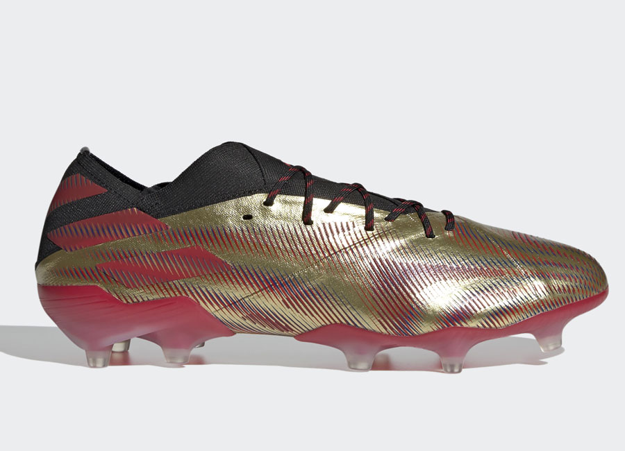 Adidas Nemeziz Messi.1 FG Showpiece - Gold Metallic / Scarlet / Core Black #footballboots #adidasfootball