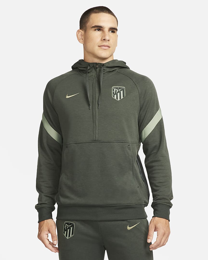 Atl&eacute;tico Madrid 21/22 1/2-Zip Fleece Football Hoodie - Outdoor Green / Spiral Sage