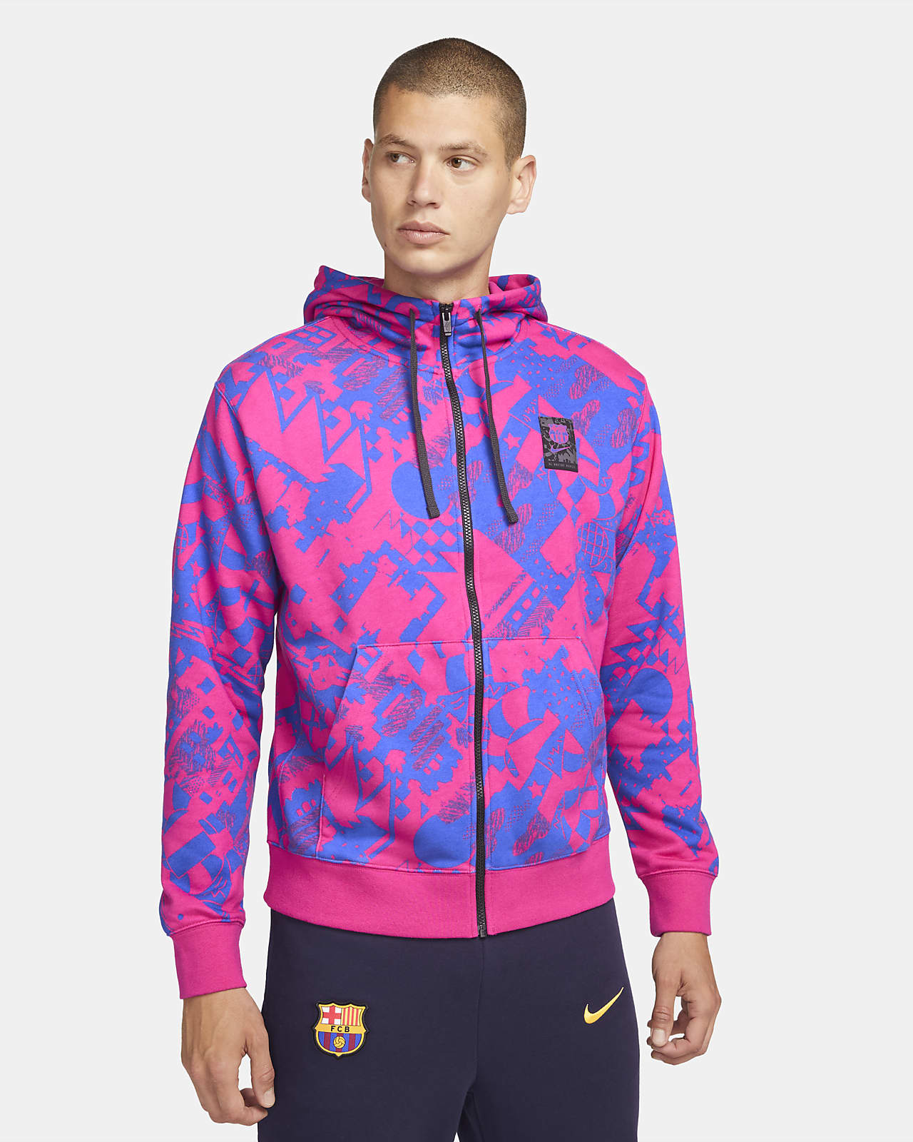 Barcelona 21/22 Full-Zip Football Hoodie - Fireberry / Hyper Royal / Hyper Royal