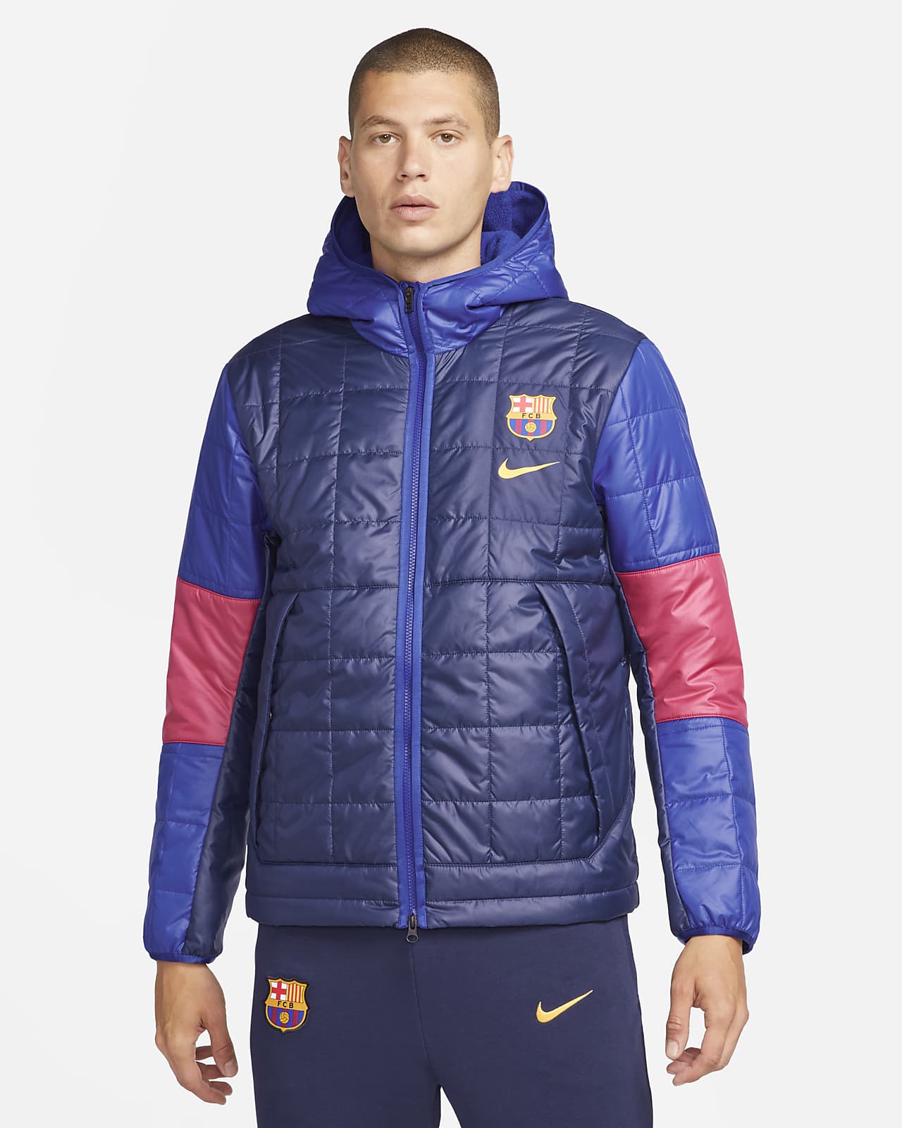 Barcelona 21/22 Synthetic-Fill Fleece Jacket - Obsidian / Deep Royal Blue / Noble Red / Varsity Maize