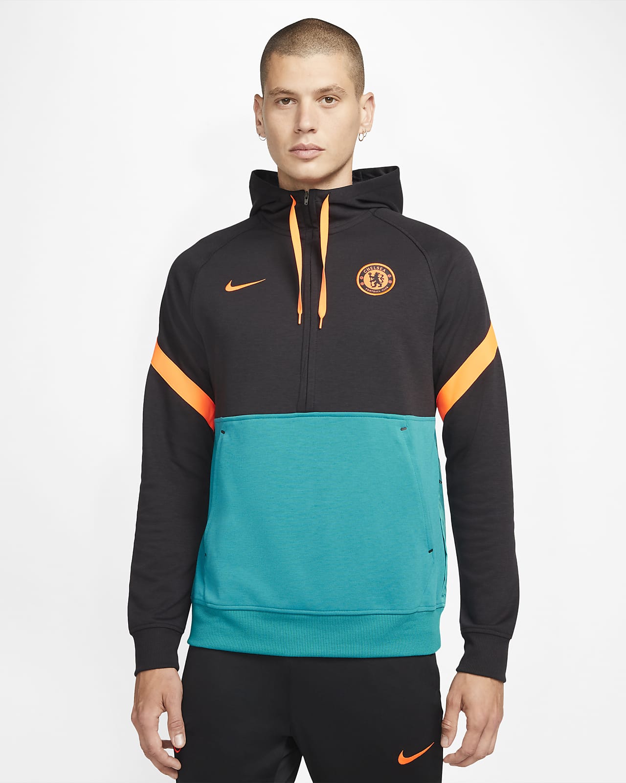 Chelsea 1/2-Zip Fleece Football Hoodie - Black / Blustery / Hyper Crimson