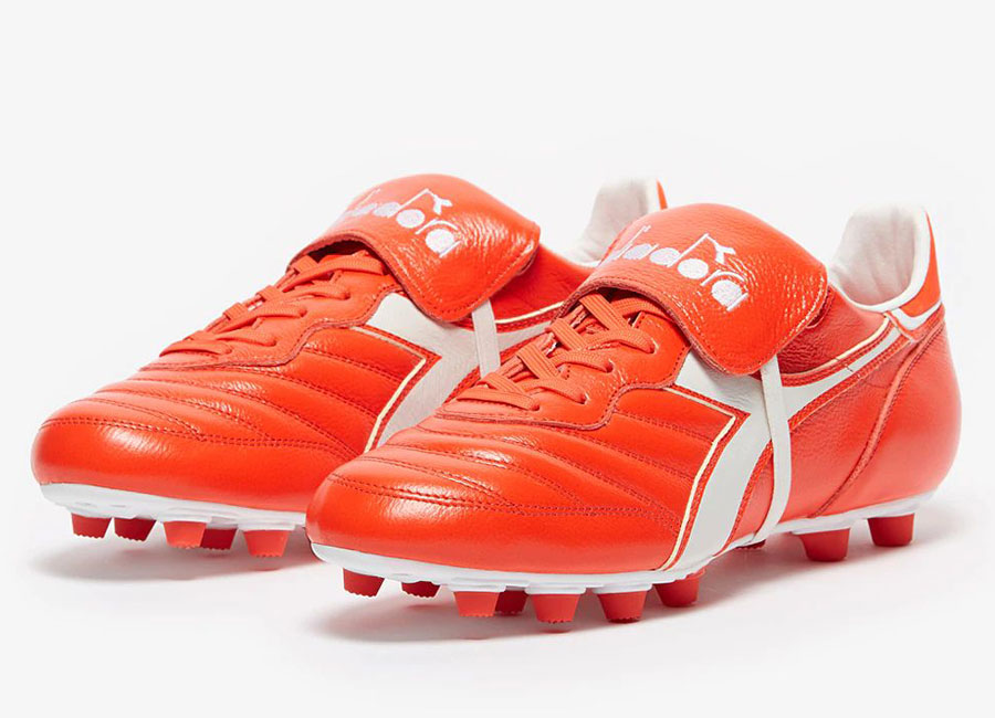 Diadora Brasil Made In Italy K-Leather FG - Fluo Red / White #footballboots #diadorafootball #acmilan #GeorgeWeah