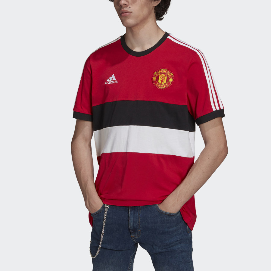 Manchester United 21/22 3-Stripes T-Shirt - Real Red