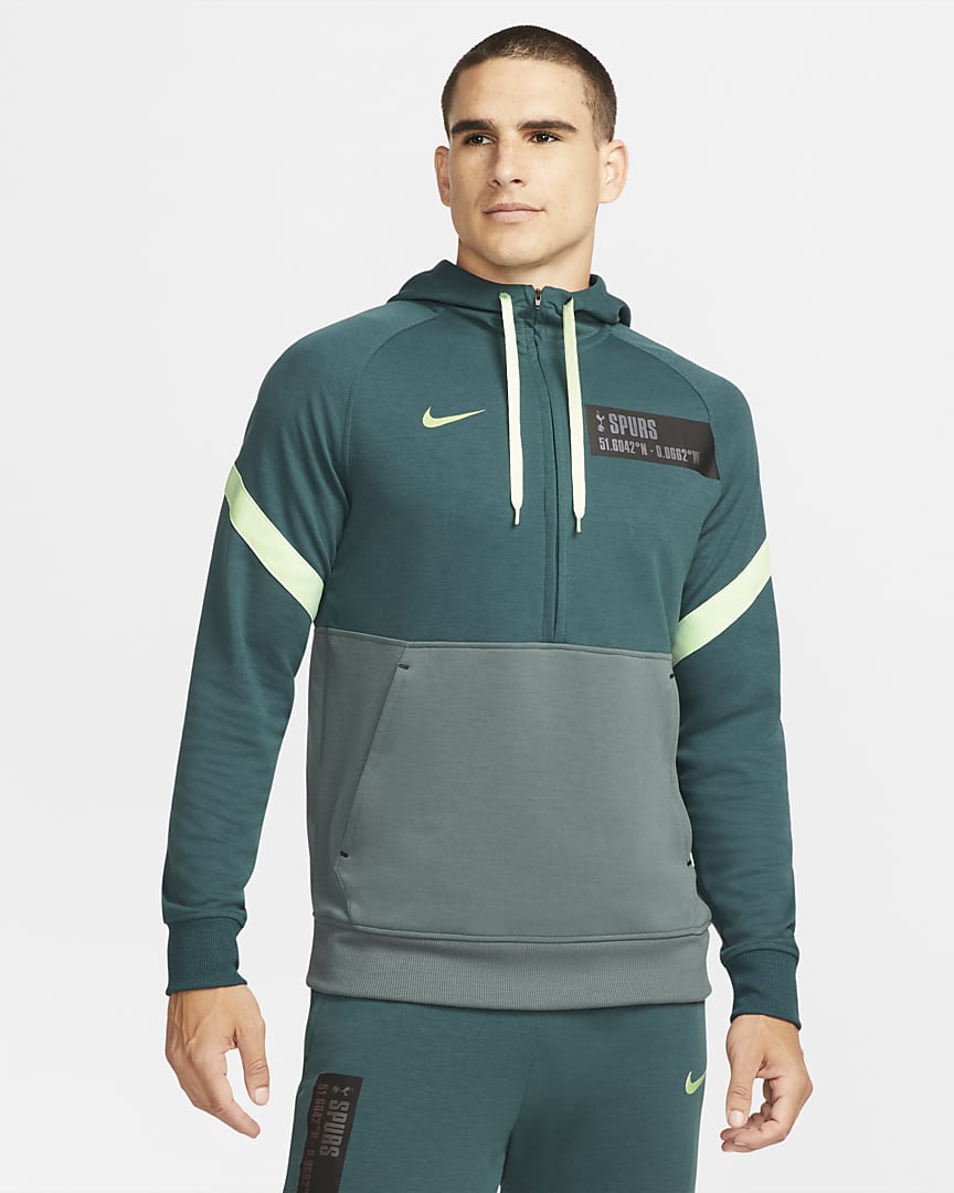 Tottenham Hotspur 21/22 1/2-Zip Fleece Football Hoodie - Dark Teal Green / Vapour Green / Hasta