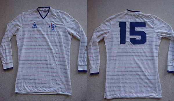CHELSEA-LE-COQ-SPORTIF-MATCH-WORN-AWAY-SHIRT-1984-86, LONG SLEEVED, #15 CHELSEA-LE-COQ-SPORTIF-MATCH-WORN-AWAY-SHIRT-1984-86, LONG SLEEVED, #15