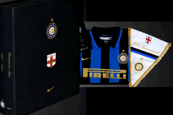  Inter Milan's home and away jerseys with the special gold embroidered crest, plus a limited edition Centennial Pennant and Certificate. 