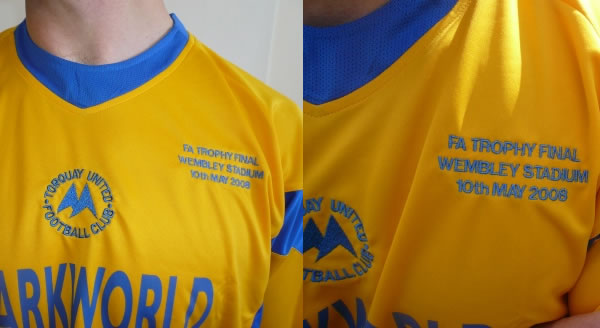 The shirts are embroidered exactly the same way as Paul Buckle's team will wear theirs in the FA Trophy Final against Ebbsfleet United.