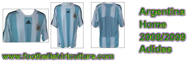 This seems to be the new Argentina home shirt for the 08/09 season made by Adidas. It's not officialy out yet, but it looks like this is it.
