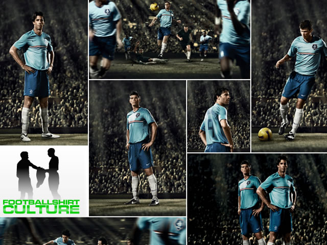 shirt is made of Nike Tech Fit Dry material, and has a v-neck and mesh panels on the side and back. It has the badge on the left side and the Nike swoosh on the right side. The new away kit is available from end of November 2007.