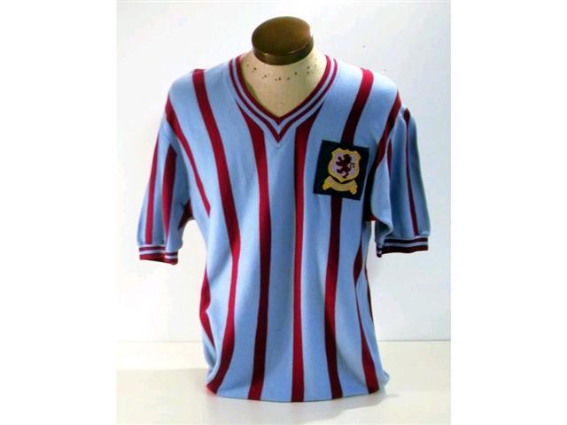 301. FA Cup Final Shirt: A claret & blue V-neck short sleeve shirt with embroidered Aston Villa crest to front, No.2 to rear. Illus. £1500-1800 301. FA Cup Final Shirt: A claret & blue V-neck short sleeve shirt with embroidered Aston Villa crest to front, No.2 to rear. Illus. £1500-1800