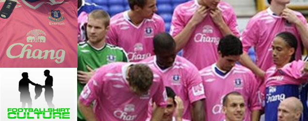 pink Everton shirts that have been spotted in photographs recently. pink Everton shirts that have been spotted in photographs recently.