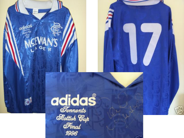 SIGNED WORN MCINNES RANGERS SCOTTISH CUP FINAL 1996 SIGNED WORN MCINNES RANGERS SCOTTISH CUP FINAL 1996