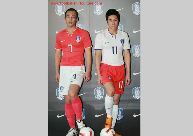 The South Korea football association officially launched their new home away and goalkeeper kits for the 08/09 season made by Nike. The South Korea football association officially launched their new home away and goalkeeper kits for the 08/09 season made by Nike.