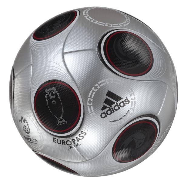 adidas “EUROPASS gloria In eight white circles, the national flags of Austria and Switzerland have been integrated into the silver ball design. The twelve black dots contain the Henri Delaunay Trophy as well as graphic designs typical of all the nations that have left the pitch as champions with the Henri Delaunay Trophy in hand since the inception of the UEFA European Football Championship™