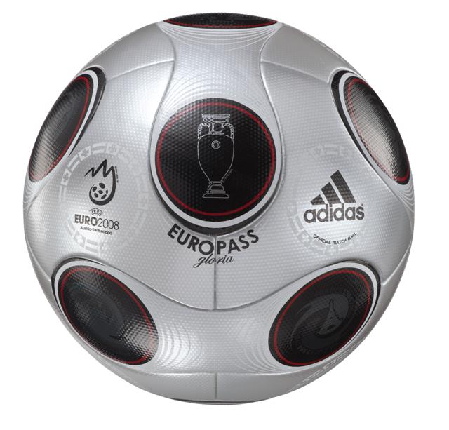 adidas “EUROPASS gloria Like the “EUROPASS” and the +TeamgeistTM, the official match ball of the 2006 FIFA World Cup™, the adidas “EUROPASS gloria” is constructed out of 14 panels using revolutionary Thermal Bonding Technology. This combined with the new PSC-Texture™ surface structure gives the “EUROPASS gloria” its perfect handling characteristics and allows the players exceptional ball control.