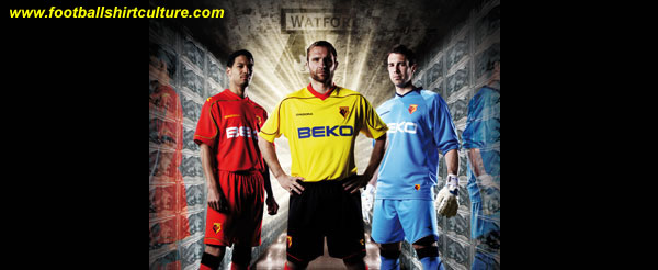 These are the new Watford home and away kits for the 08/09 season made by Diadora and the goalkeepers kit These are the new Watford home and away kits for the 08/09 season made by Diadora and the goalkeepers kit