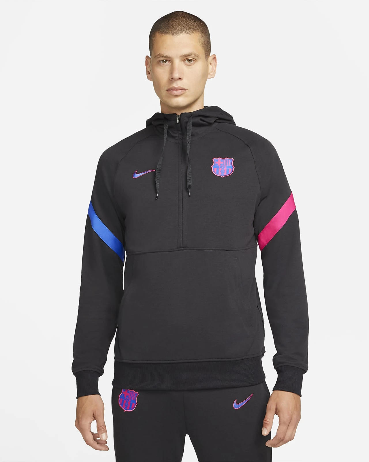 Barcelona 1/2-Zip Hoodie - Black / Black / Fireberry / Hyper Royal