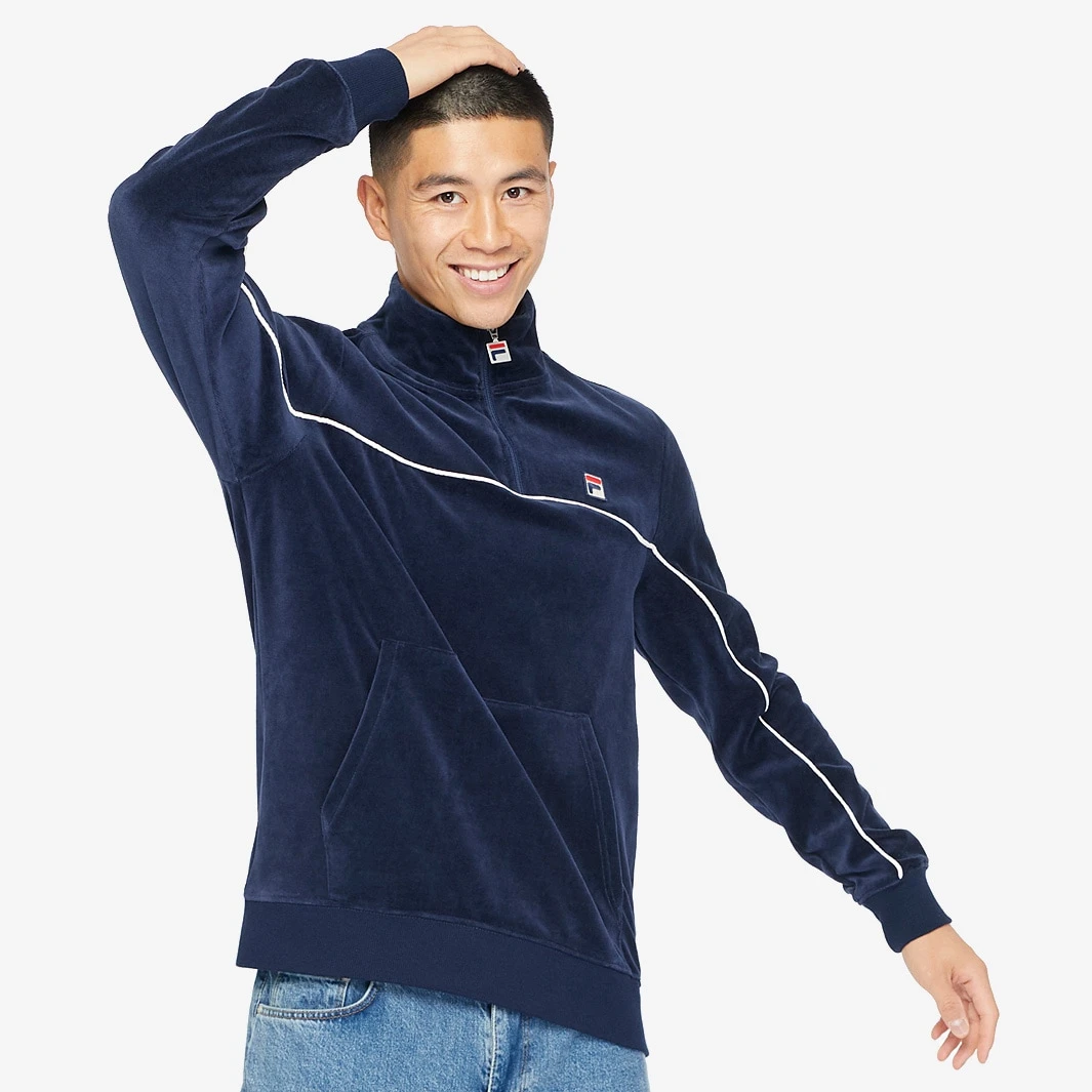 FILA Heritage Duke Velour Quarter Zip - Navy / Egret