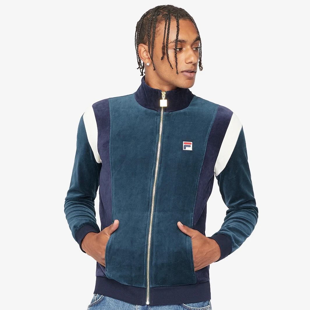 FILA Heritage Floyd Velour Track Jacket - Dark Teal / Navy / Egret