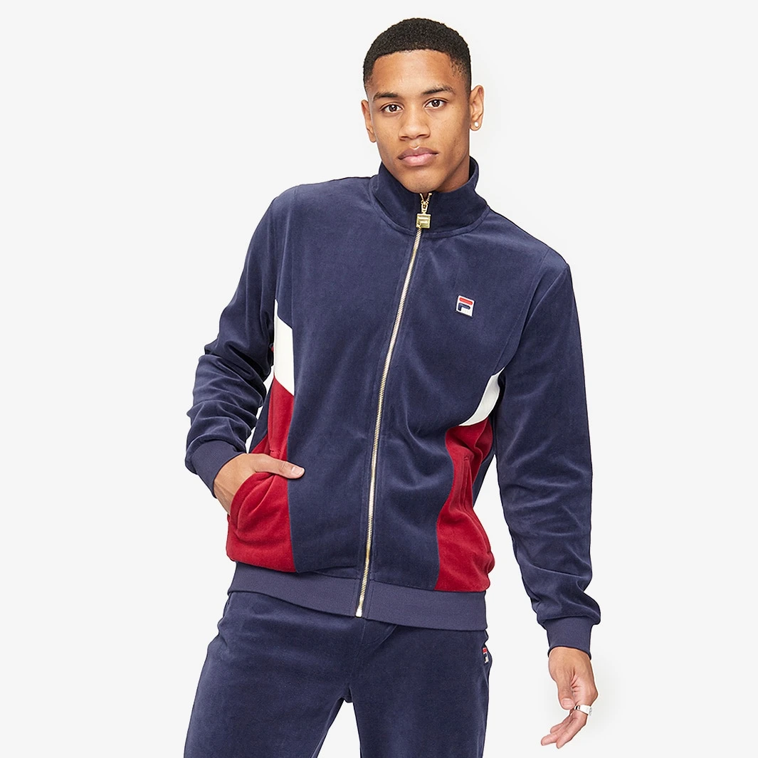 FILA Heritage Lane Velour Track Top - Peacoat / Rhubarb / Whisper White