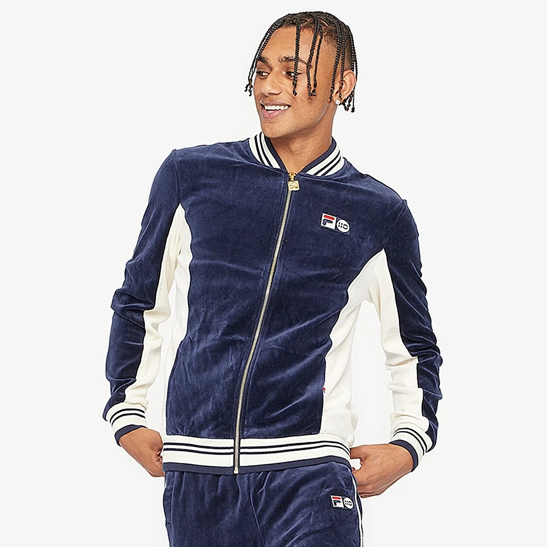 FILA Heritage Soter Velour Track Jacket - Peacoat / Gardenia