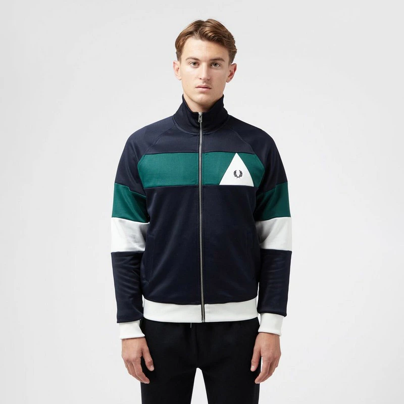 Fred Perry Bold Panel Track Top - Navy / Bold Green / White 