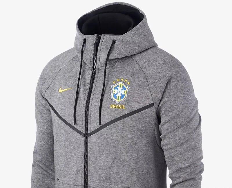 Nike Brazil CBF Tech Fleece Windrunner Jacket - Carbon Heather / Black / Midwest Gold