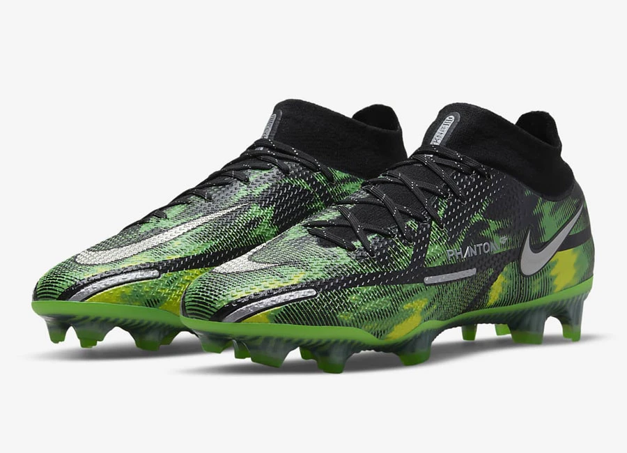 Nike Phantom GT2 Elite DF FG Shockwave - Black / Green Strike / Metallic Platinum #nikefootball #footballboots