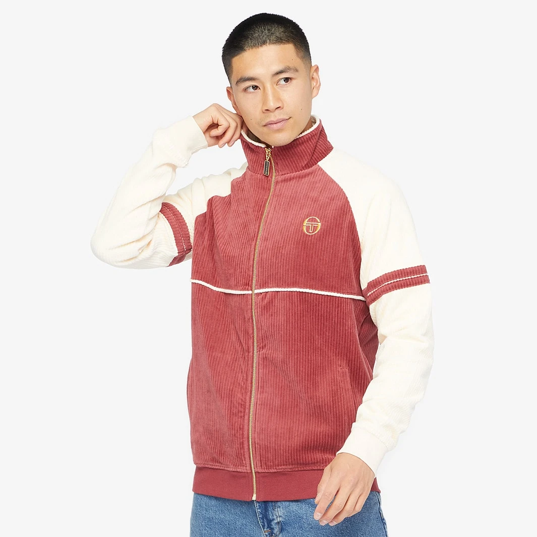 Sergio Tacchini Orion Rib Velour Track Top - Merlot / Buttercream