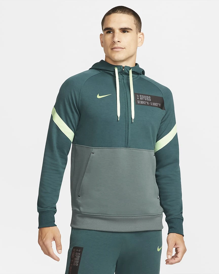 Tottenham Hotspur 21/22 1/2-Zip Fleece Football Hoodie - Dark Teal Green / Vapour Green / Hasta